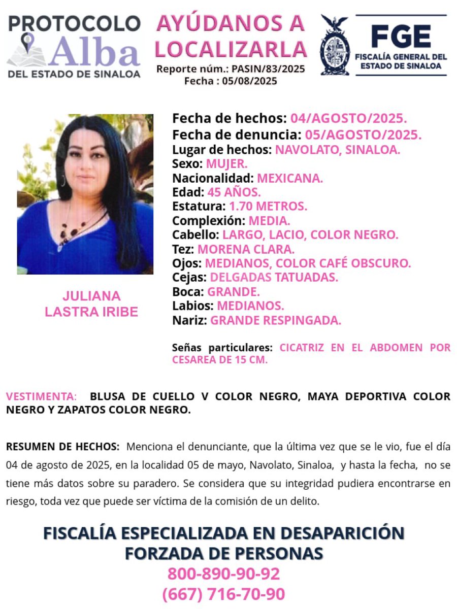 Juliana Lastra Iribe fue desaparecida en Navolato, Sinaloa.

#hastaencontrarles