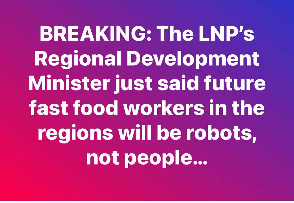 #BREAKING If it wasn’t bad enough for the LNP to dud police, teachers, nurses &amp; midwives with disrespectful pay deals, now they want to stop kids in regional Queensland getting a job in fast food 
🙄🙄