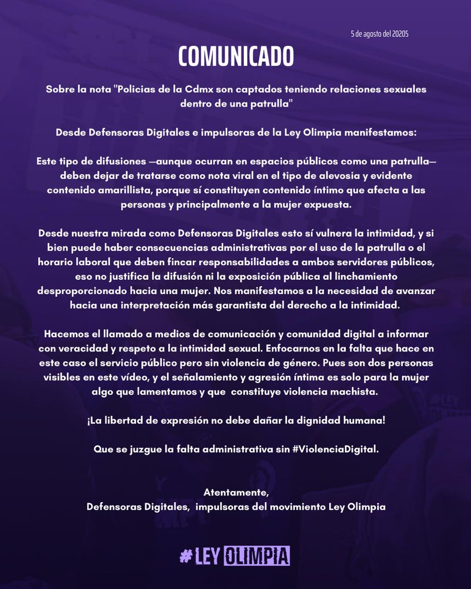 ¡La libertad de expresión no debe dañar la dignidad humana!

Que se juzgue la falta administrativa sin #ViolenciaDigital.
