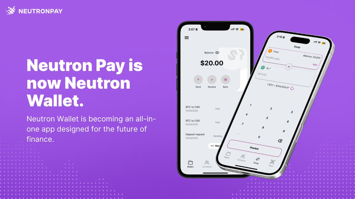 Neutron Pay is now Neutron Wallet.

This change reflects more than just a new name. Neutron Wallet is becoming an all-in-one app designed for the future of finance.

You will still be able to buy, save, and spend Bitcoin instantly. But we are building for more. In the months