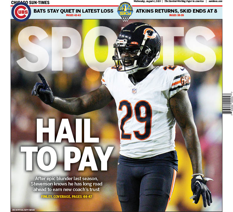 Sun-Times Sports (@suntimes_sports) on Twitter photo The Sun-Times Sports cover, featuring Bears CB Tyrique Stevenson, who's facing a "make-or-break-it" season, by <a href="/patrickfinley/">Patrick Finley</a>. trib.al/6oveyzE The Sun-Times Sports cover, featuring Bears CB Tyrique Stevenson, who's facing a "make-or-break-it" season, by <a href="/patrickfinley/">Patrick Finley</a>. trib.al/6oveyzE