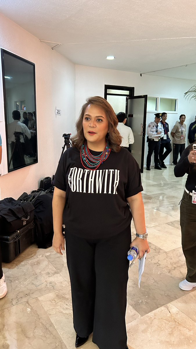 inquirerdotnet's tweet image. LOOK: House spokesperson Princess Abante wears a shirt with a text before her press briefing on Wednesday. 

The word &quot;forthwith&quot; is plastered on Abante&apos;s shirt. | @GabrielLaluINQ
