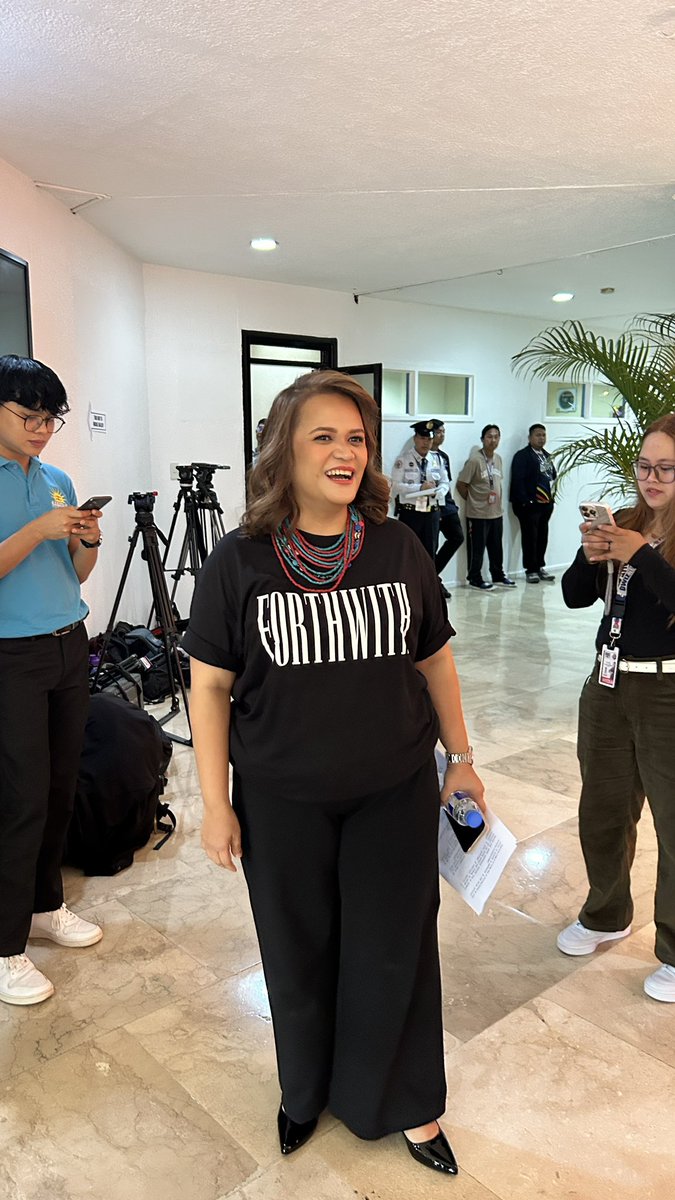 inquirerdotnet's tweet image. LOOK: House spokesperson Princess Abante wears a shirt with a text before her press briefing on Wednesday. 

The word &quot;forthwith&quot; is plastered on Abante&apos;s shirt. | @GabrielLaluINQ