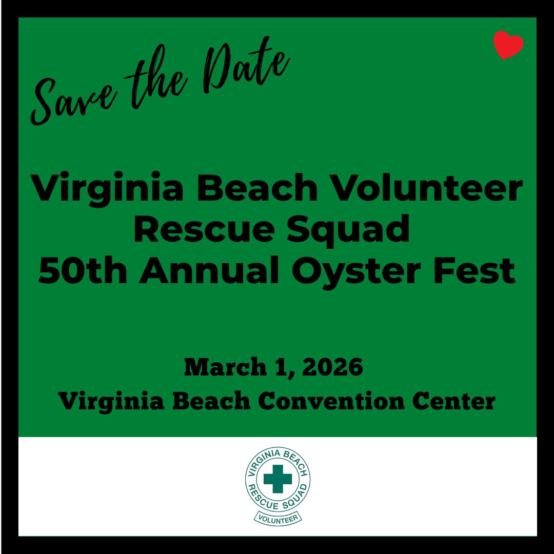🦪 Happy National Oyster Day! 🦪
As we celebrate this day, we're thrilled to share exciting news…
Save the date for the Virginia Beach Volunteer Rescue Squad’s 50th Annual Oyster Fest!
📅 Sunday, March 1, 2026 at the  Virginia Beach Convention Center
#VBVRS