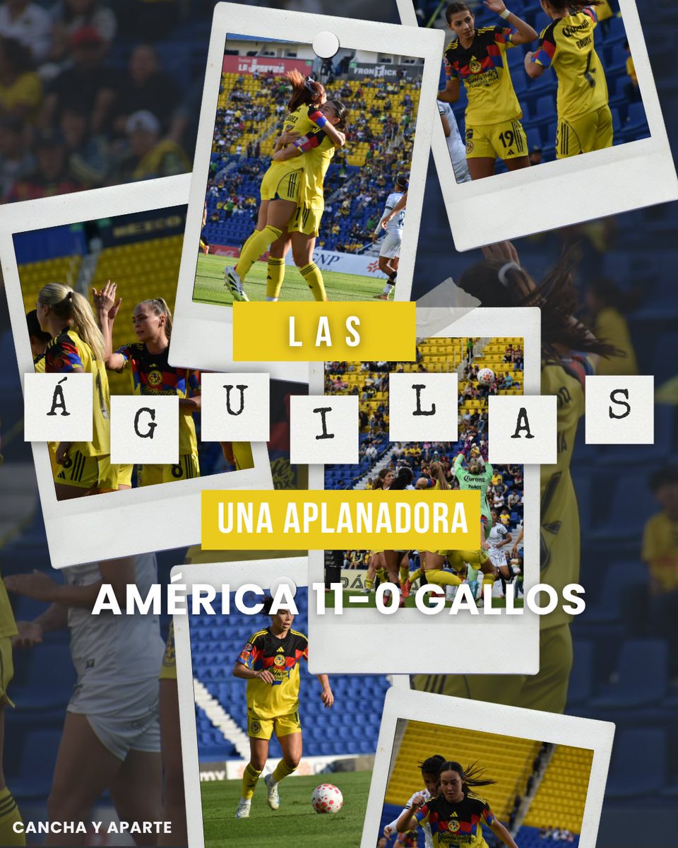 CanchayAparte's tweet photo. Las Águilas de @americafemenil estuvieron cerca de volver a marcar la docena de goles, tal como en el 2018, cuando arrollaron 12-1 a la extinta Monarcas.
De cualquier forma, el 11-0 ante Gallos es abrumador. Destaca que Montserrat Saldívar marcó cuatro goles. 

📸 @YahellYaiza https://t.co/cmdWX1Dv4a
