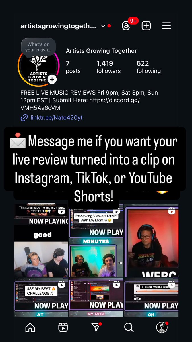 Want a FREE music review? 🎶
Join 1000+ artists giving real feedback.
Submit your track + get live Twitch + YT reactions!
YouTube: youtube.com/@artistsgrowin…

Twitch 🎧 twitch.tv/nate420

Submit in our discord:
🎯 discord.gg/VMH5Aa6cVM

We can also add you to our playlists