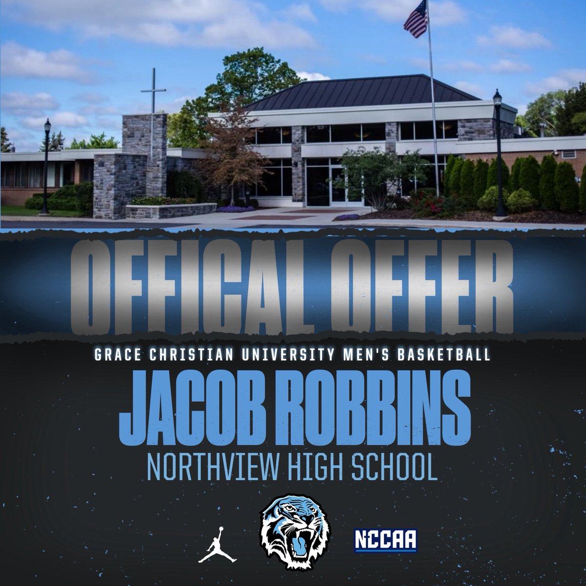 Jakerobbin7's tweet photo. After a great conversation with @CoachKrombeen4 and @WhippleCarson I am blessed to receive an offer from Grace Christian University! #AGTG @TheDZoneBBall @BankHoops @ScottHankamp @lenny_padilla https://t.co/QDS6HIwTfg