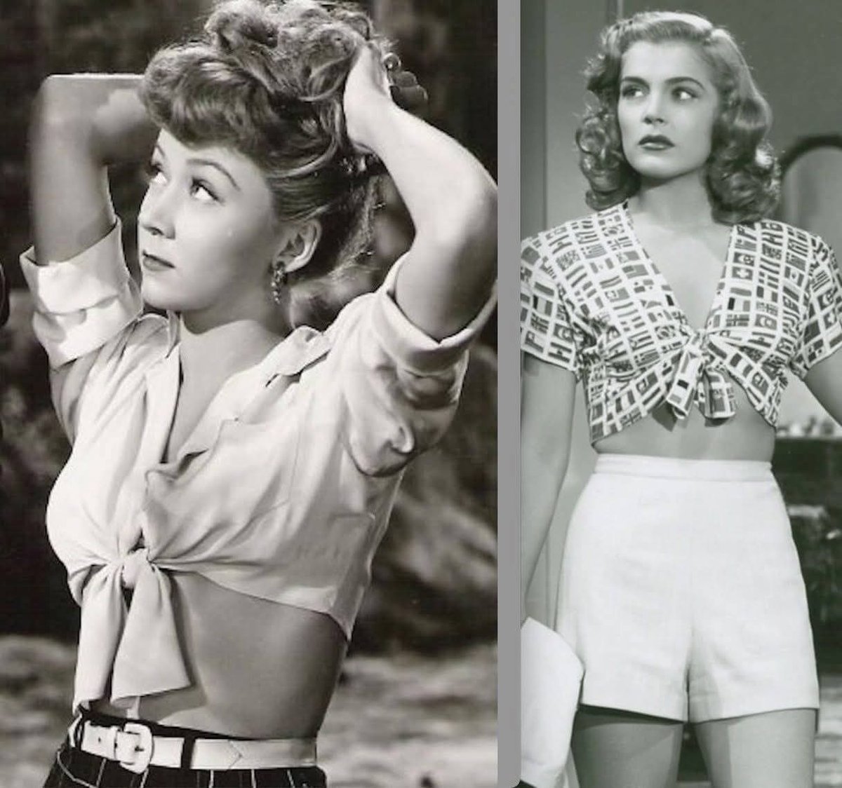 Sexy little crop tops.... 
Gloria Grahame of Lizabeth Scott?