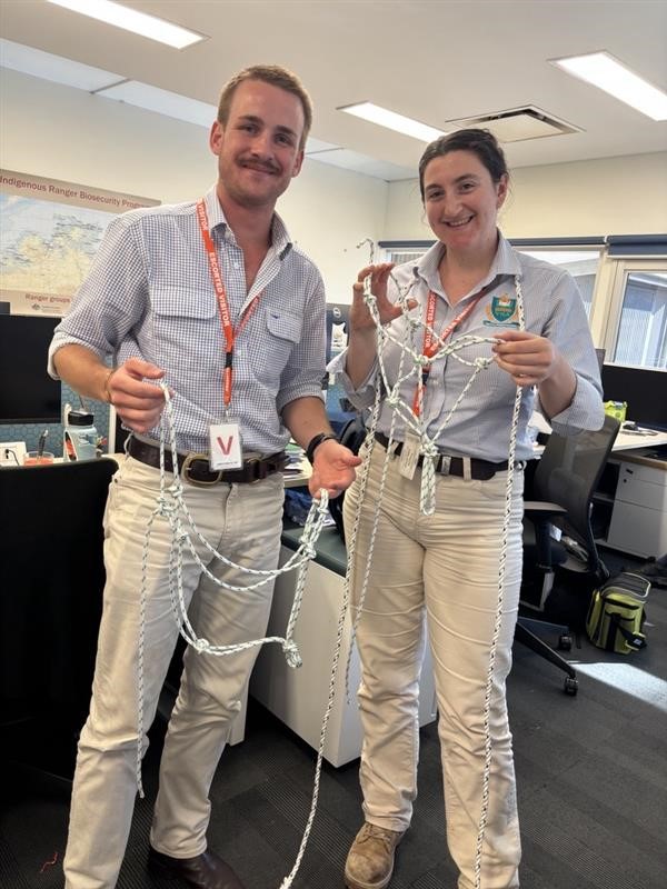 It’s vet placement season at <a href="/DAFFgov/">Department of Agriculture, Fisheries and Forestry</a>!
Jack Wood &amp; Priscilla Evans-Gattany (<a href="/CharlesSturtUni/">Charles Sturt University</a>) joined our Darwin office with Dr Fiona Knox &amp; the NAQS team. They also helped prep gear &amp; training materials for paraveterinary training in the Pacific — check out their halters! 🐾
