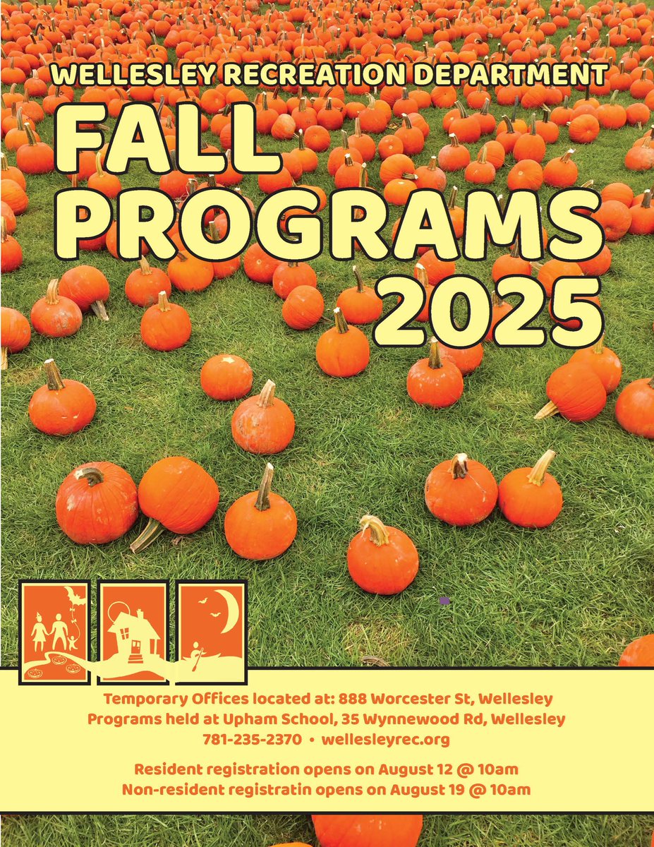 Recwellesley's tweet image. Fall brochure is currently online, wellesleyrec.org
Resident registration begins Tuesday , August 12 @10am