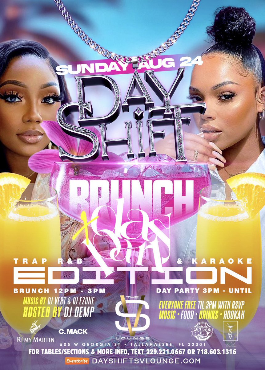 DAY SHIFT BRUNCH &amp; DAY PARTY
SUNDAY AUG 24 at SV LOUNGE 
TICKETS AT DJDEMP.COM
