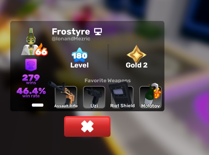 1GeorgeE1's tweet image. 🔥 Just unlocked the Diamond Molotov Skin in Roblox Rivals!
So many 6's showing up—close calls, clutch moments, you name it.
Still in Gold 2 with a not-so-perfect win rate, but hey, progress is progress.
Learning every match and loving the grind. 💎🎮 #RobloxRivals #MolotovMaster