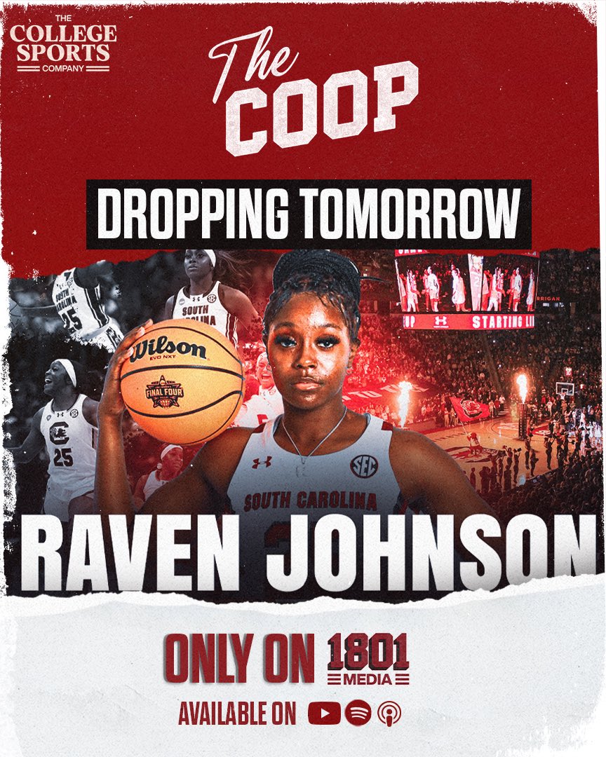 🚨 NATIONAL CHAMPION 🚨 

Gamecock Nation, 

Tomorrow we are proud to bring you a special episode of The Coop hosted by our very own <a href="/livv_thom/">liv</a> as she sits down Gamecock Star PG <a href="/HollywoodRaven/">R A V E N</a>.🎙️ 🗣️ 

You DO NOT want to miss this!

Only on 1801 Media 📲
