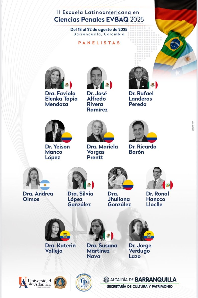 ¡Nuestros conferencistas ya están listos!
A solo 12 días de vivir la II Escuela Latinoamericana de Ciencias Penales – EVBAQ 2025
#EVBAQ2025 #CienciasPenales #DerechoPenal #EscuelaDeVerano #Internacionalización #AcademiaJurídica #SIGLACP