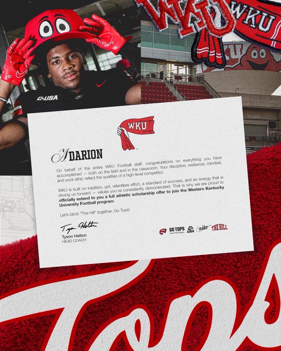 Adarion Nettles (@adgotgame) on Twitter photo Thank you <a href="/WKUFootball/">WKU Football</a> for the official full scholarship.
<a href="/CoachThurm87/">Coach Jarae Thurmond</a> <a href="/BryanApplewhite/">Coach B Applewhite</a> Thank you <a href="/WKUFootball/">WKU Football</a> for the official full scholarship.
<a href="/CoachThurm87/">Coach Jarae Thurmond</a> <a href="/BryanApplewhite/">Coach B Applewhite</a>