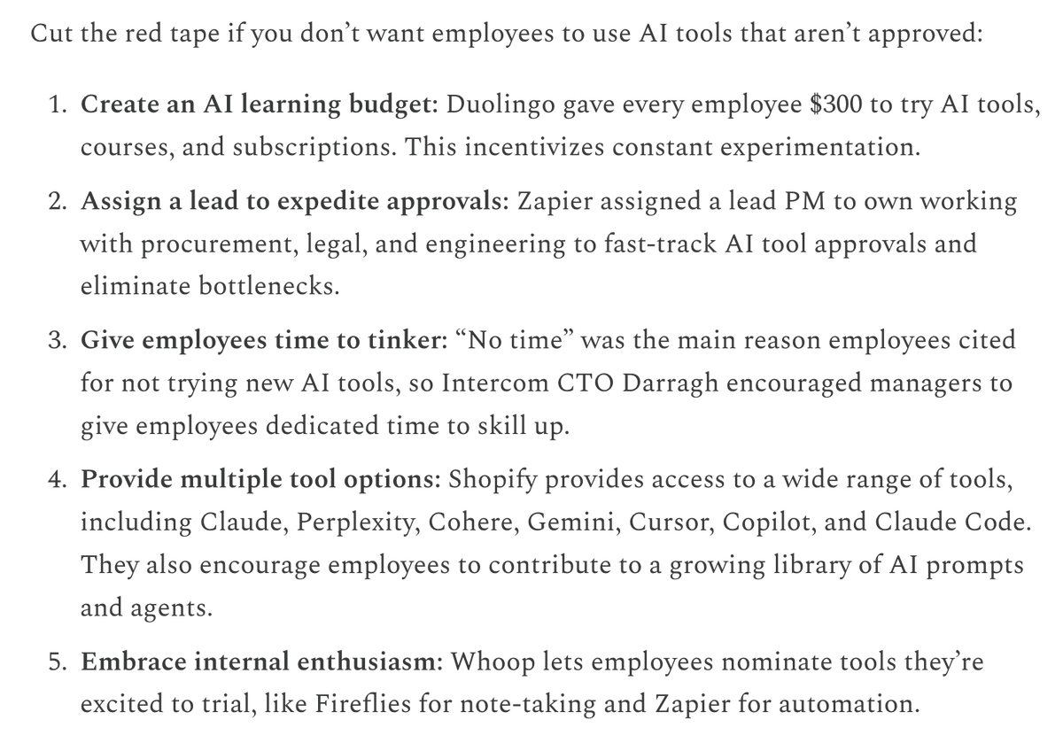 Lenny Rachitsky (@lennysan) on Twitter photo .<a href="/petergyang/">Peter Yang</a> spent a month interviewing the most AI-forward companies about their AI best practices.
Here are a few of the tips he shared in today's post: .<a href="/petergyang/">Peter Yang</a> spent a month interviewing the most AI-forward companies about their AI best practices.
Here are a few of the tips he shared in today's post: