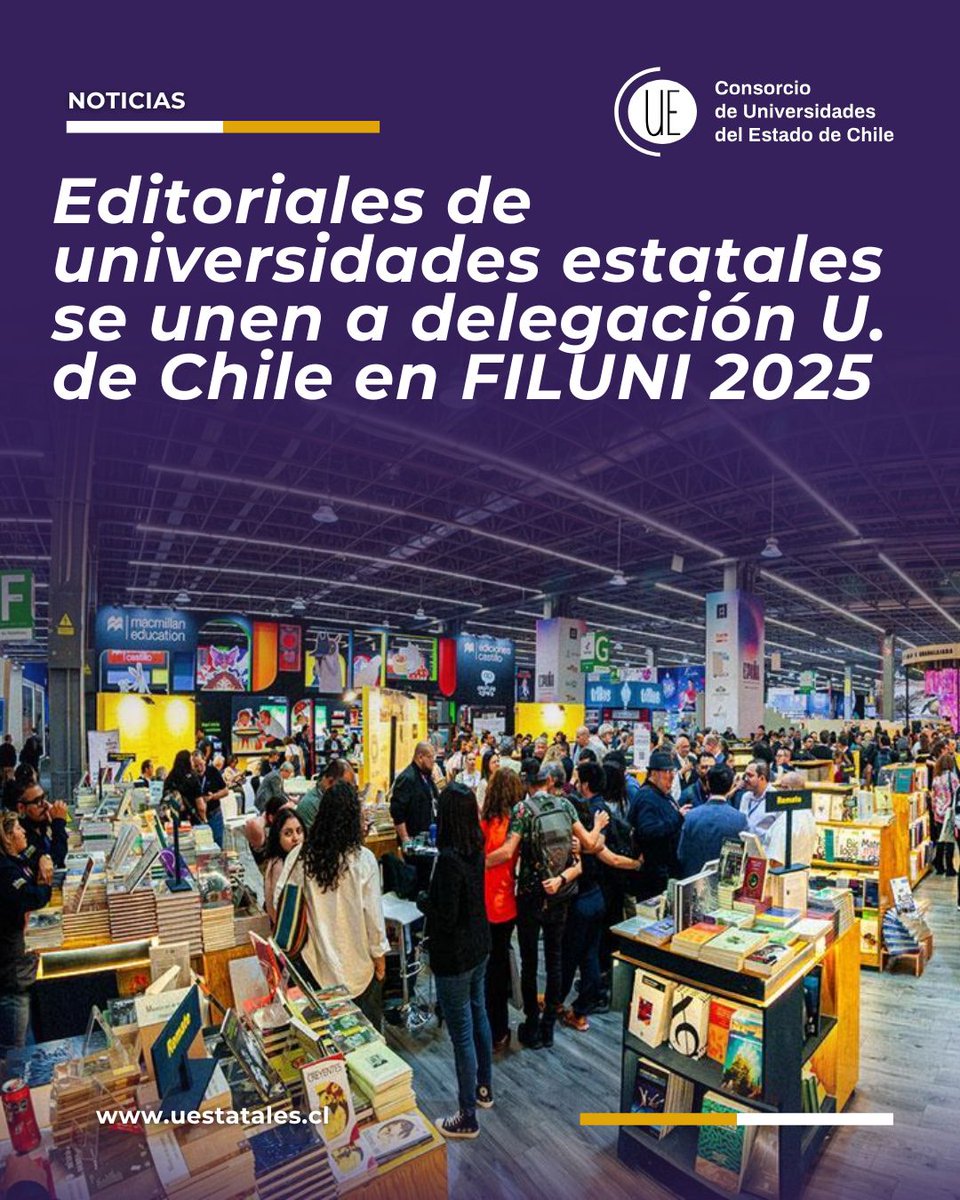 Consorcio de Universidades del Estado de Chile (@uestatales) on Twitter photo 📚 La <a href="/uchile/">Universidad de Chile</a> , invitada de honor en FILUNI 2025, convocó a las editoriales de universidades estatales para integrarse como Embajada Cultural. A la invitación respondieron las editoriales de la <a href="/usach/">Universidad de Santiago de Chile</a>, <a href="/UTalca/">Universidad de Talca</a>, <a href="/userena/">U. de La Serena</a> y <a href="/utem/">UTEM</a>.
Lee la nota➡️ buff.ly/2RBdLh5 📚 La <a href="/uchile/">Universidad de Chile</a> , invitada de honor en FILUNI 2025, convocó a las editoriales de universidades estatales para integrarse como Embajada Cultural. A la invitación respondieron las editoriales de la <a href="/usach/">Universidad de Santiago de Chile</a>, <a href="/UTalca/">Universidad de Talca</a>, <a href="/userena/">U. de La Serena</a> y <a href="/utem/">UTEM</a>.
Lee la nota➡️ buff.ly/2RBdLh5