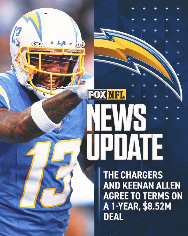 WR Keenan Allen is signing with the Chargers on a 1 year, $8.52 million deal, per multiple reports.