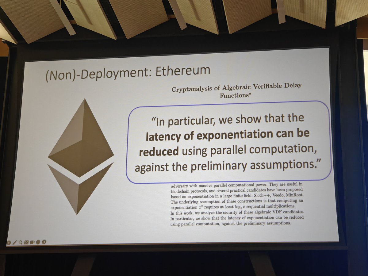 Thomas Chow 🌱 (@chinaesq) on Twitter photo Randomness beacons with delay functions are best in class. Deployed on <a href="/chia_project/">Chia Network</a> but rare. And not deployed on ETH... 😇 But there is an interesting workaround being presented at #sbc2025 based on Cleve's insight by introducing bias. Randomness beacons with delay functions are best in class. Deployed on <a href="/chia_project/">Chia Network</a> but rare. And not deployed on ETH... 😇 But there is an interesting workaround being presented at #sbc2025 based on Cleve's insight by introducing bias.