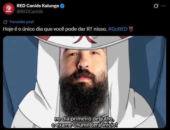 +1 semana de vitória pra Matilha!  

Poucas pessoas sabem, mas algo foi dito pro Rabelo no fds e Zynts hoje pra fazer os jogos encaminharem pro melhor resultado. Sou o 3º Hokage e é sobre o jutsu secreto que o Rag postou esses tempos no tt da RED e não pode ser dito

#GoRED