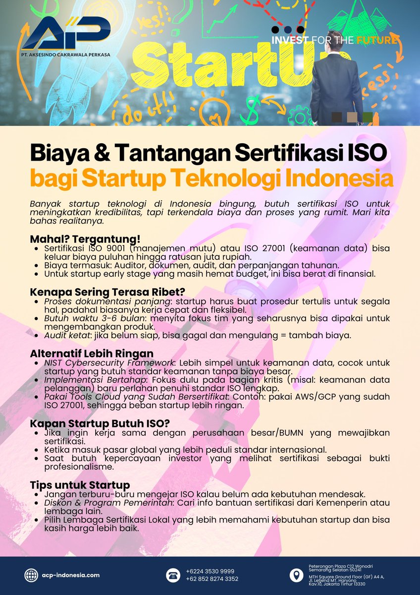 acp_sertifikasi's tweet photo. Startup bisa mulai dari framework lebih sederhana, lalu naik ke ISO ketika sudah lebih matang. Yang penting produk bagus, keamanan data terjaga, dan pelanggan puas; sertifikasi bisa menyusul.
#StartupIndonesia #SertifikasiISO #TeknologiUKM #ISO27001 #NISTFramework https://t.co/QkJO8bEfwj
