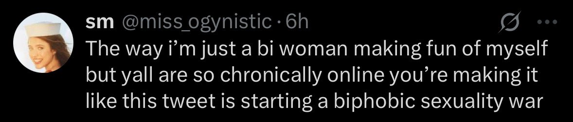 lesphobiarchive's tweet photo. A bisexual woman makes a self-deprecating joke that is ill-received. As we’ve documented many times on this page, lesbians are always the ones blamed for community infighting, because we are stereotyped as mean and bitter. 🧵 https://t.co/jQNKBro3AM