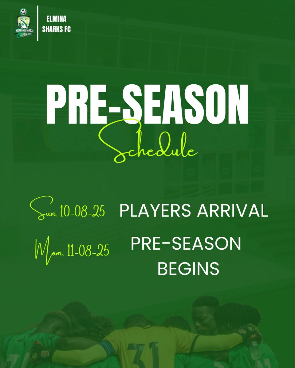 ElminaSharks's tweet photo. 🟢⚪️🟢|| We’re back over the weekend!! 

Preparations toward the upcoming season begins on 11th of August 🏋️

#Fearsomesharks #Botwekumba https://t.co/IGK1OTJBR2