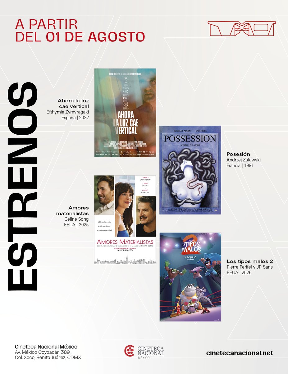 #Estrenos 🎬 

Conformada por documentales, clásicos, cintas contemporáneas y programación dedicada a las infancias, los nuevos títulos de Cineteca Nacional México 🔴 ya se encuentran en nuestras salas. 🙌📽️

Adquiere tus entradas 🎟️. 👇
tinyurl.com/z24ej8zx