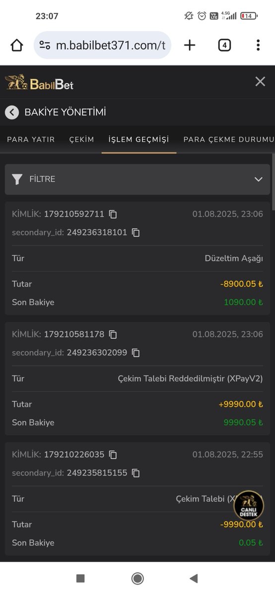 #Babilbet isimli sahtekar dolandırıcı siteye dikkat edin   1000 TL'lik yatırım yaptım 10 bin TL'lik kazanç sağladım bahislerim'de Bir adet cyber basket bahsi var diye kazancimi sildi  10 bin TL'lik kazancı ödememek icin böyle karaktersiz art niyetli siteden uzak durun😠😠