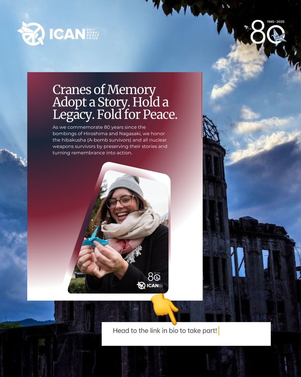 nuclearban's tweet image. Will you join us stand with the survivors of nuclear weapons and take action for nuclear disarmament? We everyone to get involved! Learn more here and share: cranesofmemory.com

#CranesofMemory