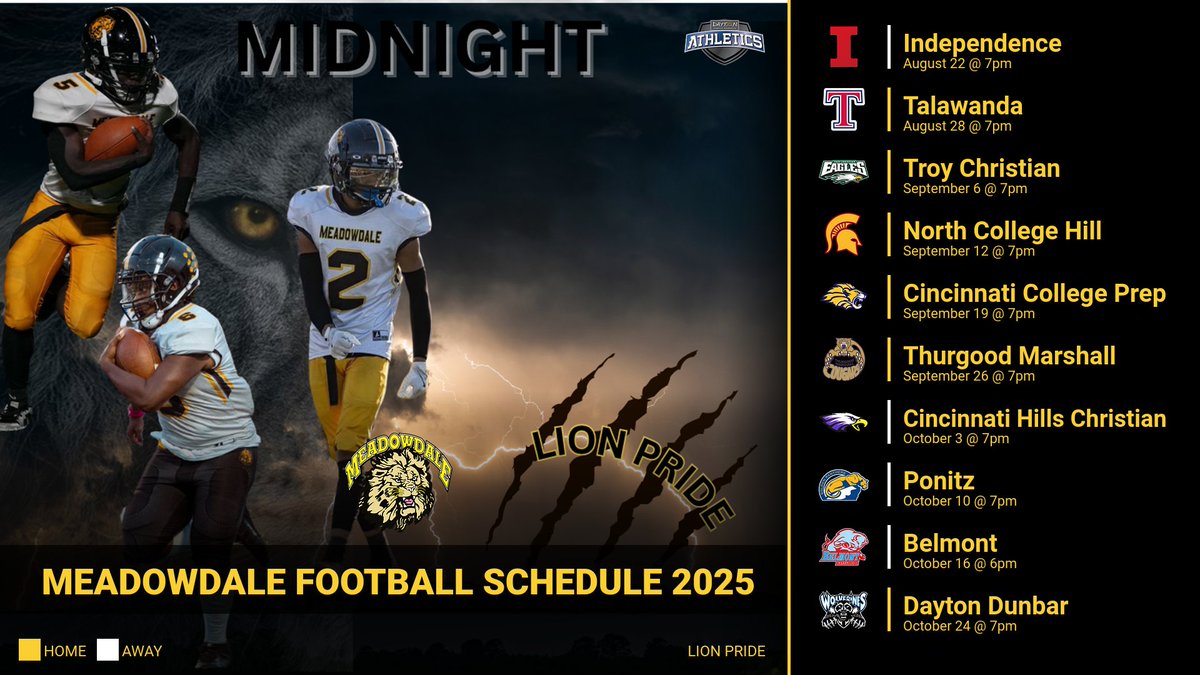 Meadowdale Lions Schedule 2025. Lion Pride 🦁 ⚫️🟡 come out and be loud.
