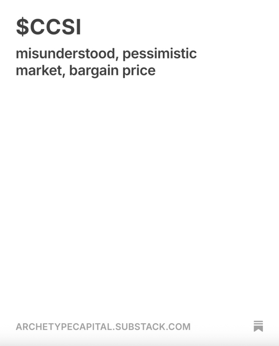 Couldn't help myself. Wrote up on Consenus Cloud Solutions.

-Sticky US SaaS At 5.5 EV/EBITDA

-with 45% EBITDA margin

-Growing revenue upper single digits %YoY

-Sold off HARD on non-structural rating change

-VERY misunderstood by the market

-conducting buybacks which is
