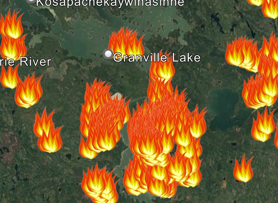 Im not trying to alarm you

but if you live in Granville Lake, Manitoba, population 10

you're surrounded by flames.