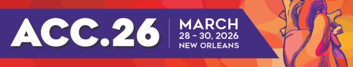 🚨CALL FOR ABSTRACTS 🚨 
 
Time to shine, #Cardiology researchers
 
Submit your research to one of the most important Cardiology conferences coming up: ACC 2026! 
 
📅 When: March 28-30, 2026
📍 Where: New Orleans, LA
🗓️ Abstract Deadline: Tuesday, Sept. 30, 2025 at 1 p.m. ET