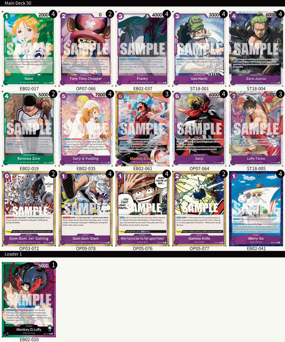 One piece weekend in Sao Paulo, Brazil. 
Finished top 16 in regionals and top 32 in treasure cup with this list. So close, yet so far. Overall played good and list performed ok. Matchups in comments