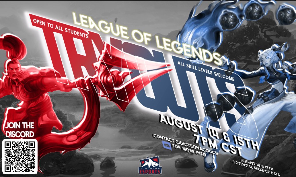 olemissesports's tweet photo. New Season! Same Mission! The grind starts now, and you can be a part of it! #LeagueofLegends #FallSplit #Collegiate
https://t.co/ZbMKe4KthV https://t.co/Zy5A8z2NTS