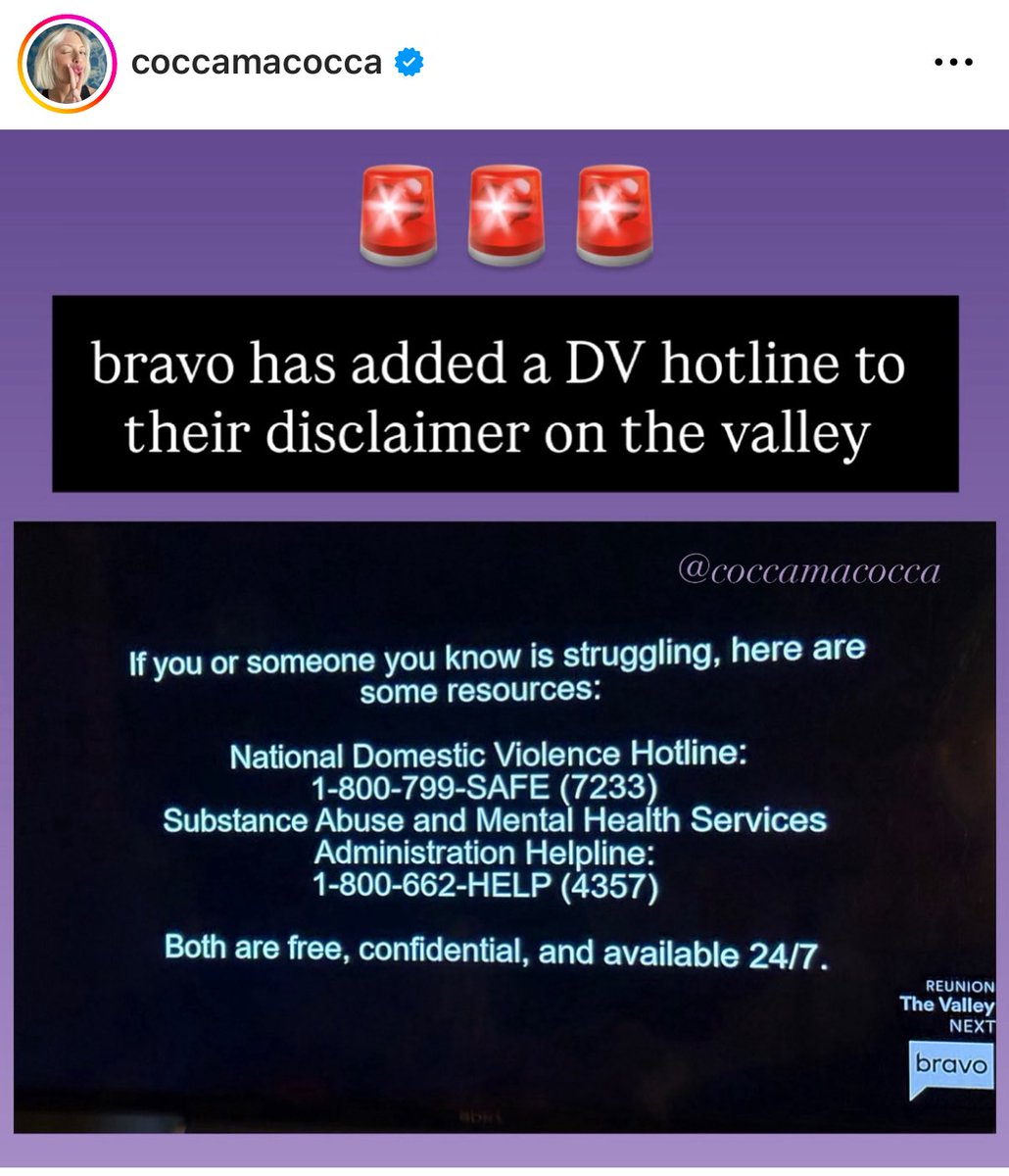 After backlash, Bravo added a domestic violence hotline and resources to the end of The Valley reunion Part 1 — something that was noticeably missing before. It’s clear they initially tried to gloss over Jax’s DV. Credit: coccamacocca on instagram. #TheValley
