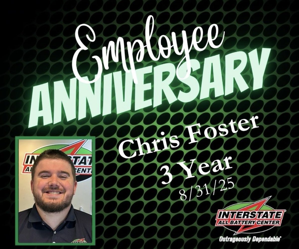 InterstateWDM's tweet image. 🎉 Huge shoutout to two of our Interstate Batteries team members!👏 Chris is celebrating 3 years of hard work, dedication, and all-around excellence with us thank you for everything you do!💪 And congrats to Jared on hitting the 1-year mark!
🔋💚 #TeamInterstate #WorkAnniversary
