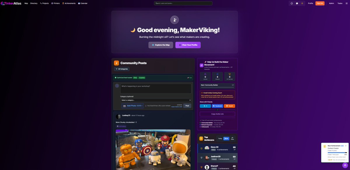 Another late night getting work done on tinkeratlas.com 
It's still in Beta, but feel free to join our growing maker community and be a part of shaping it. :) 

Hoping to see you over there! 

Please like and share, to help our community grow. :D #3dprinting #community