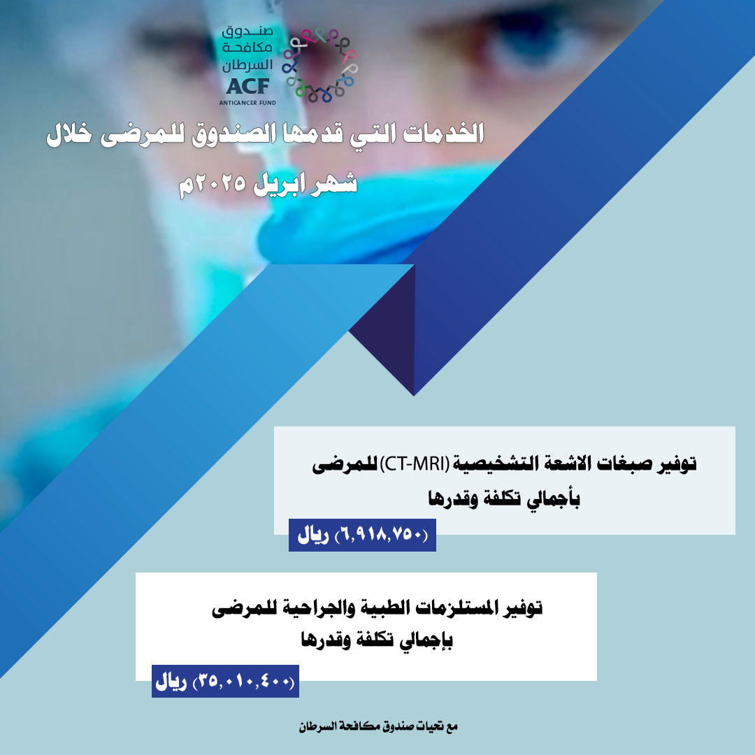 الخدمات التي قدمها الصندوق لمرضى السرطان خلال شهر ابريل ٢٠٢٥م.