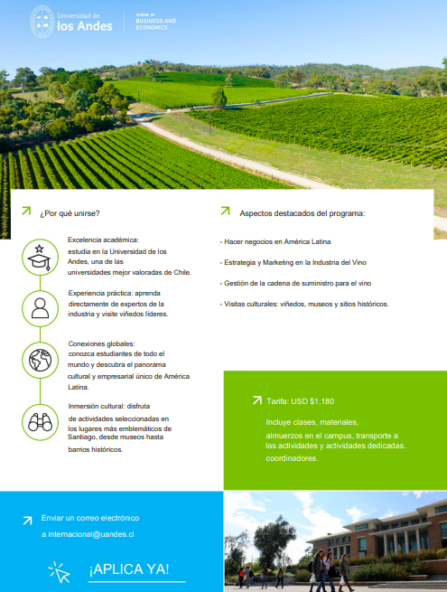 UAEMEX Internacional (@uaemex_int) on Twitter photo 🇨🇱¡VERANO 2026 EN CHILE! ☀️ Del 5 al 16 de enero, la Universidad de los Andes en Chile te invita a su programa intensivo sobre la Industria del Vino Chileno (en inglés).
ℹ️Información: international@uandes.cl
acortar.link/ZuTb5q
acortar.link/SjIsp6 🇨🇱¡VERANO 2026 EN CHILE! ☀️ Del 5 al 16 de enero, la Universidad de los Andes en Chile te invita a su programa intensivo sobre la Industria del Vino Chileno (en inglés).
ℹ️Información: international@uandes.cl
acortar.link/ZuTb5q
acortar.link/SjIsp6
