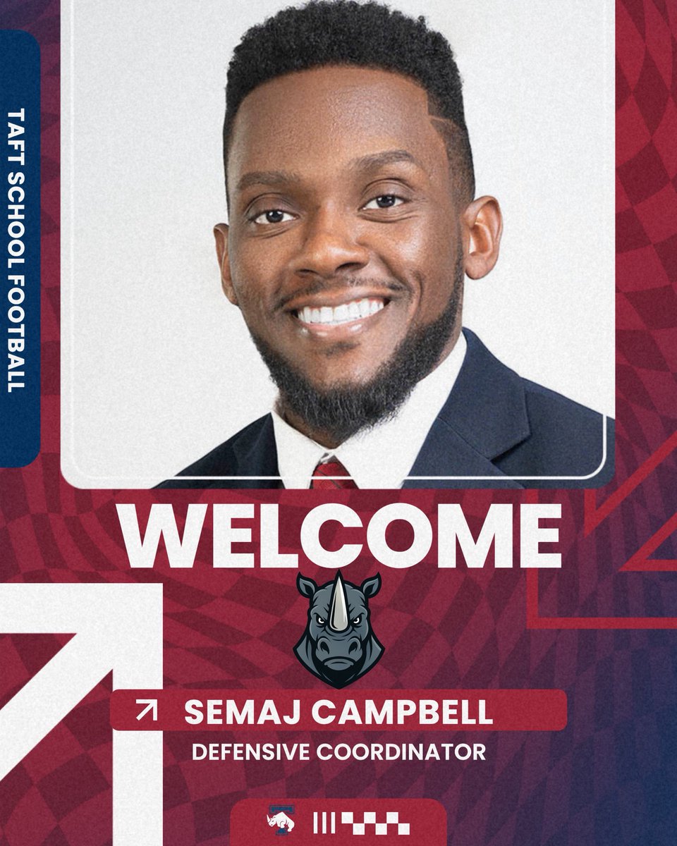 Taft Football (@taftfootballct) on Twitter photo 🚨New Coach Spotlight🚨
Semaj Campbell '14 returns to Taft as our Defensive Coordinator & LB's Coach. Coach Campbell was an All-NESCAC LB <a href="/TrinCollFB/">Trinity College Football</a> and spent 6 years coaching at Avon Old Farms. He'll also make an impact on campus as our photography instructor📸
🦏🆙| #GoRhinos 🚨New Coach Spotlight🚨
Semaj Campbell '14 returns to Taft as our Defensive Coordinator & LB's Coach. Coach Campbell was an All-NESCAC LB <a href="/TrinCollFB/">Trinity College Football</a> and spent 6 years coaching at Avon Old Farms. He'll also make an impact on campus as our photography instructor📸
🦏🆙| #GoRhinos