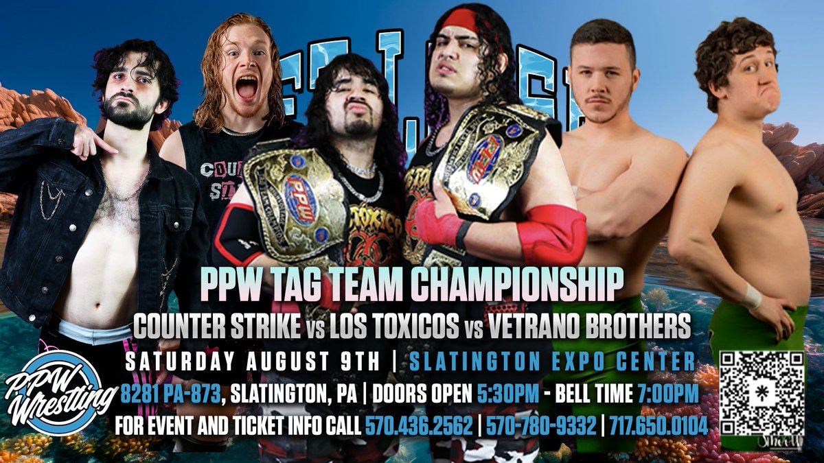 The PPW Tag Team Titles will be defended this Saturday at Let Loose in a star-studded affair!

Champions Los Toxicos will take on former champions The Vetrano Brothers and 2/3 of the reigning Trios Champions: Counter Strike!

🎟️: ppwwrestling.com/shop
🎨: <a href="/bm2kx/">Lor Diaz</a>