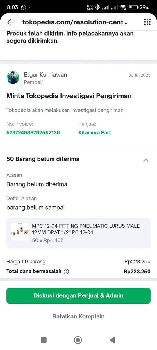 etgar_notes's tweet photo. Paket terindikasi hilang tapi lama banget proses penanganannya. Dari tanggal 23 Juli sampai sekarang tidak ada kejelasannya @tokopedia @TokopediaCare https://t.co/yVYowojzek