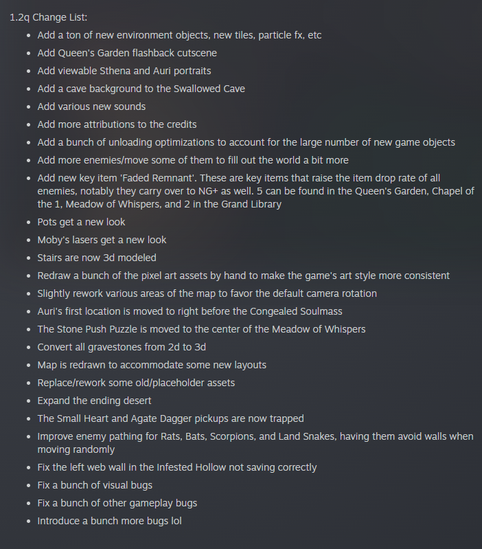 Here are some more screenshots plus the patch notes from the latest update! Working on finalizing boss fights now, maybe with some new phases for the simpler ones! 🤫

#indiegame #gamedev #TrailerTuesday