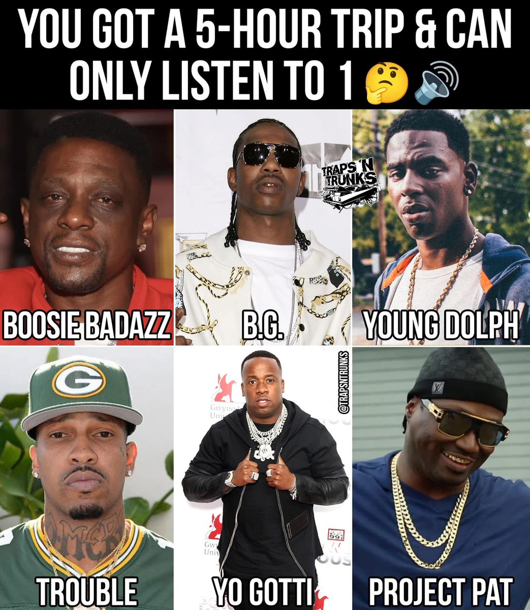 trapsntrunks's tweet image. 🚗 You got a 5-hour ride &amp;amp; can ONLY bump one the whole way… who you rollin’ with⁉️🔥 Boosie, B.G., Dolph, Trouble, Gotti or Project Pat?

🗣 Drop your pick in the comments! 👇

#TrapsNTrunks #SouthernRap #ClassicVibes #RoadTripPlaylist