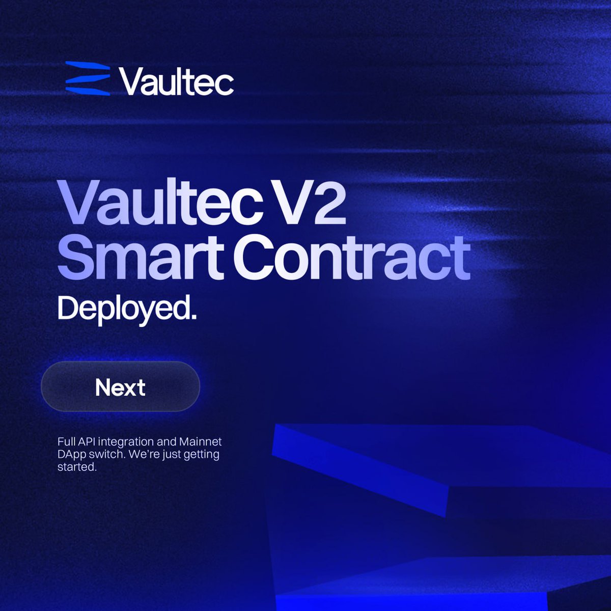 We are proud to announce that yesterday we deployed the Vaultec V2 Smart Contract to Ethereum Mainnet! 

All core functions have been tested and are working as expected. We’re now shifting focus to the final steps:

🔧 Next Up:
– Switching Dapp from testnet to mainnet
– Aligning