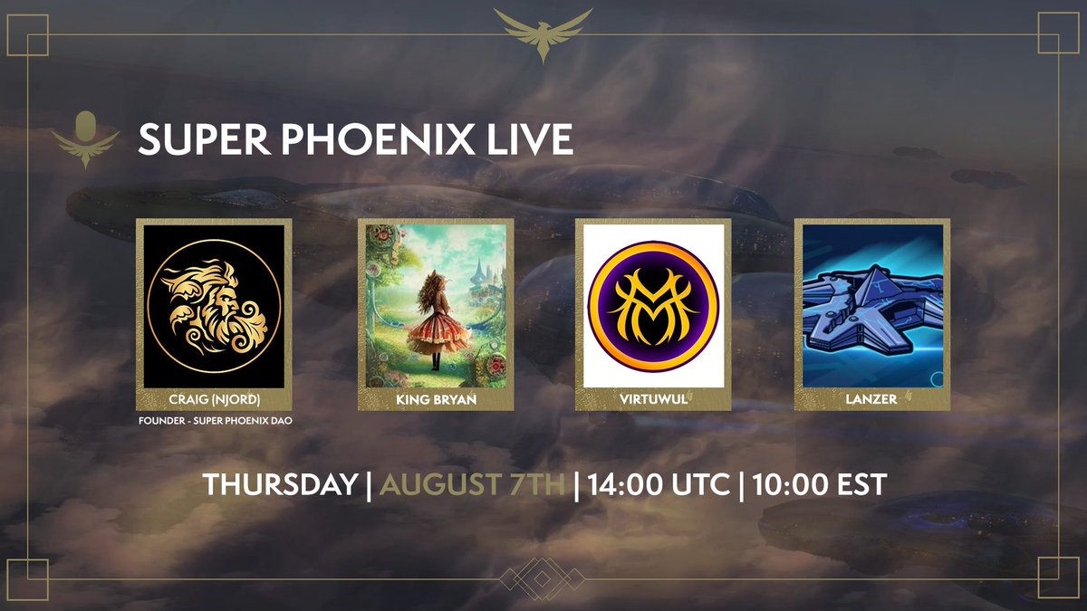 SUPER PHOENIX DAO (@superphoenixdao) on Twitter photo ๐จ SUPER PHOENIX LIVE โ August 7th
Weโre going live Thursday at 14:00 UTC , 10:00AM EST for a conversation about the LARGEST
<a href="/staratlas/">Star Atlas (Summer) ๐โ๏ธ๐ด</a> DAO funding proposal EVER!!! Joined by
<a href="/virtuwul/">Virtuwul | ROME ๐โ๏ธ๐ด</a> , <a href="/Bryan_TitanA/">Bryan | Titan Analytics</a> , and <a href="/mrLanzer/">Lanzer</a> to add some DAO council perspective.
<a href="/Njord614/">Njord</a>
โ ๐จ SUPER PHOENIX LIVE โ August 7th
Weโre going live Thursday at 14:00 UTC , 10:00AM EST for a conversation about the LARGEST
<a href="/staratlas/">Star Atlas (Summer) ๐โ๏ธ๐ด</a> DAO funding proposal EVER!!! Joined by
<a href="/virtuwul/">Virtuwul | ROME ๐โ๏ธ๐ด</a> , <a href="/Bryan_TitanA/">Bryan | Titan Analytics</a> , and <a href="/mrLanzer/">Lanzer</a> to add some DAO council perspective.
<a href="/Njord614/">Njord</a>
โ