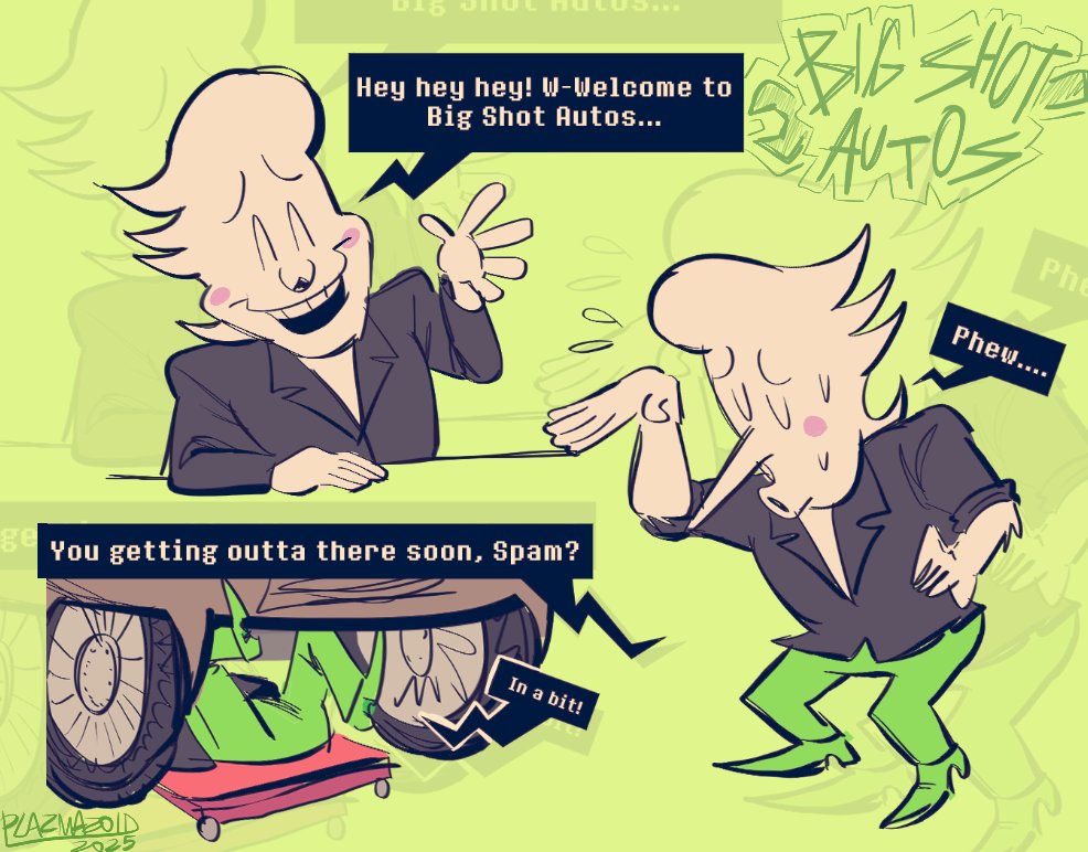 I really like the idea of pre-big shot Spamton being a mechanic; Big Shot Autos was originally the name of his workshop in my eyes...
#deltarune #spamton