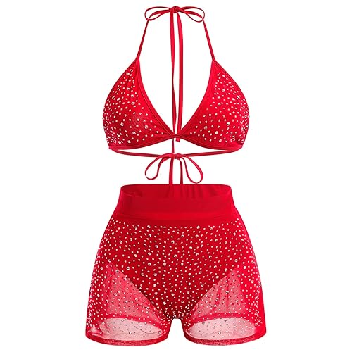 I just received Women's Sparkle Mesh Bikini Sets Halter Bra Top High Waist Shorts Bottom 2 Piece Cover up Festival Holiday Rave Outfits - L - Red from Anonymous via Throne. Thank you! throne.com/missmaedomme #Wishlist #Throne